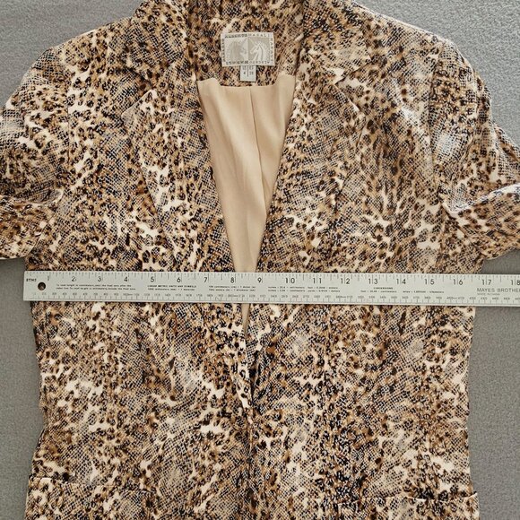 Alberto Makali Blazer Leopard Print Jacket Size 4 Button Front Ruched 3/4 Sleeve - Picture 12 of 14